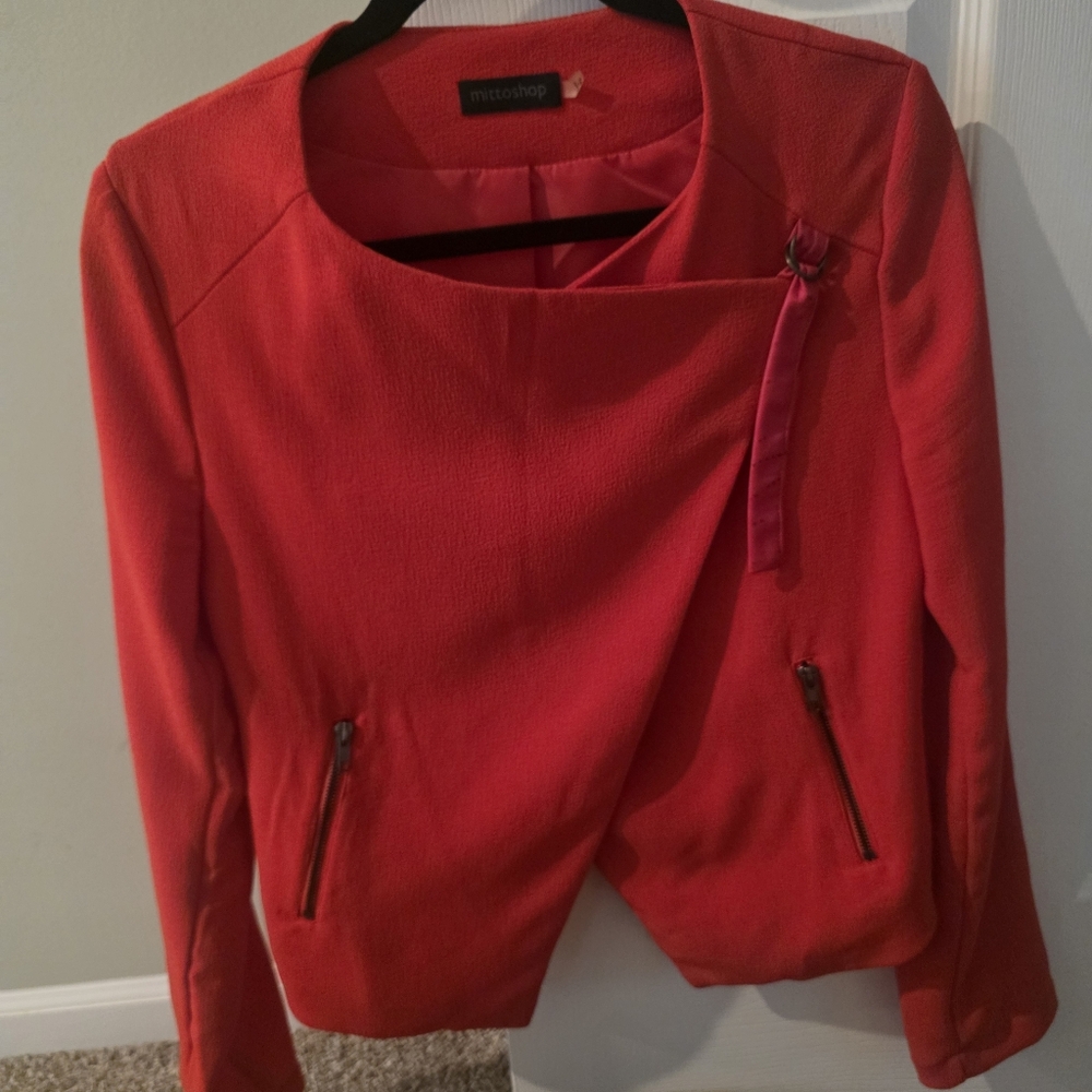 mittoshop Red Asymmetrical Zip Blazer